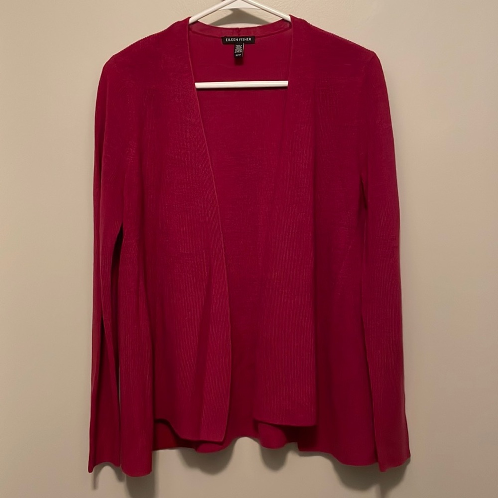 Eileen Fisher 100% Merino Wool Magenta Open Cardigan Size XS